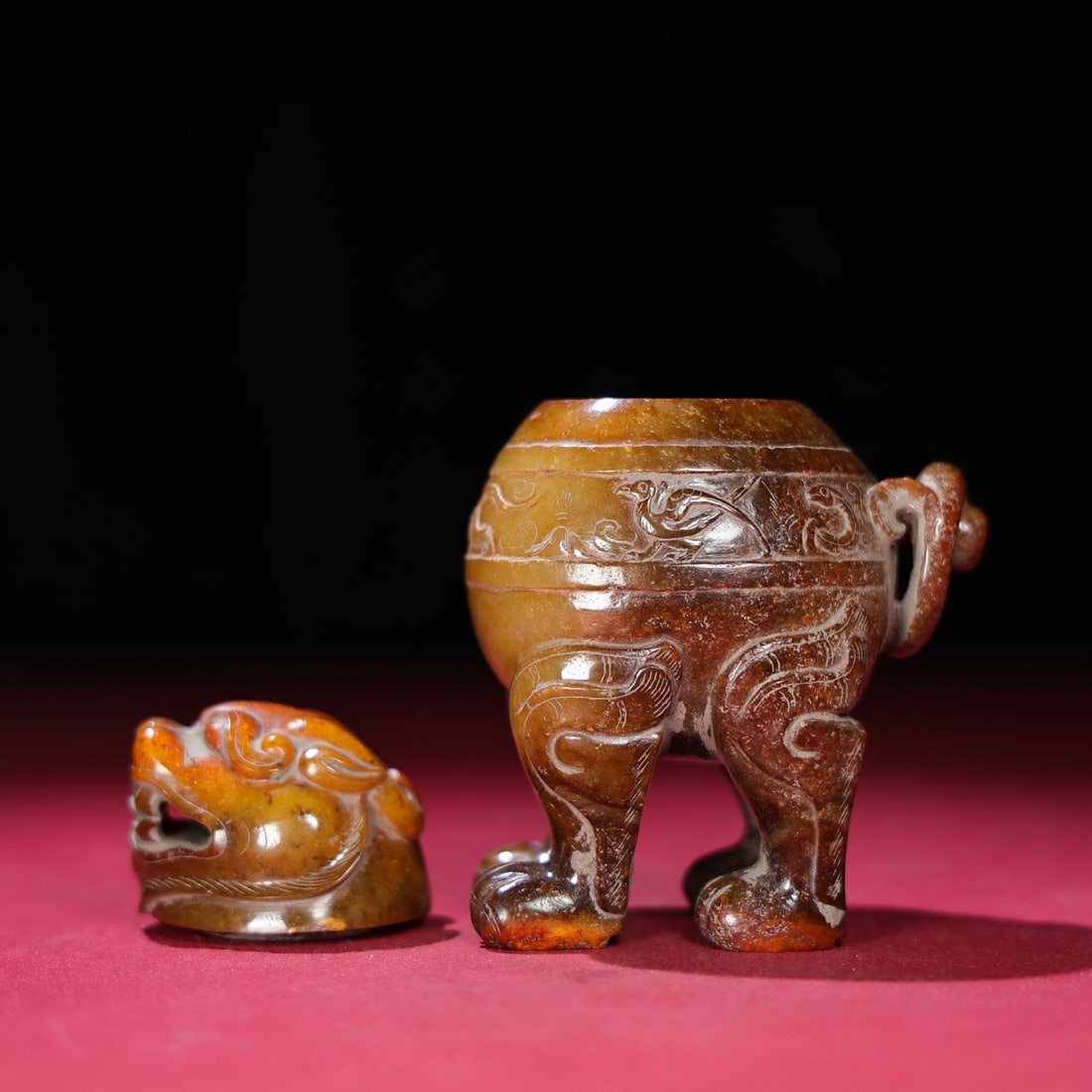 Vintage Chinese Hetian Jade Carved Fortune Lion Incense Burner - 7