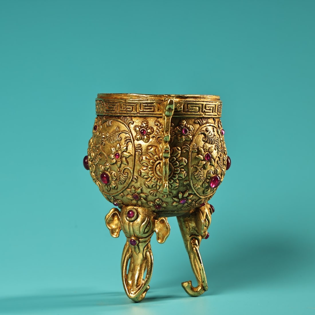 Chinese Gilt Gold Copper Inlay Gem Wine Cup - 11