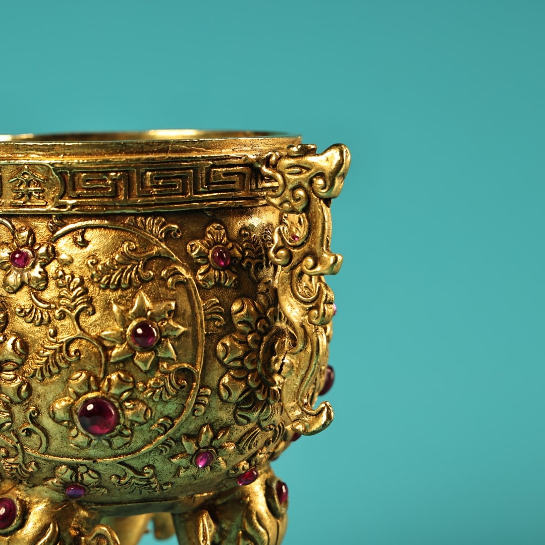 Chinese Gilt Gold Copper Inlay Gem Wine Cup - 12