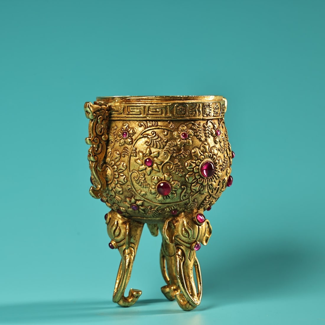Chinese Gilt Gold Copper Inlay Gem Wine Cup - 3
