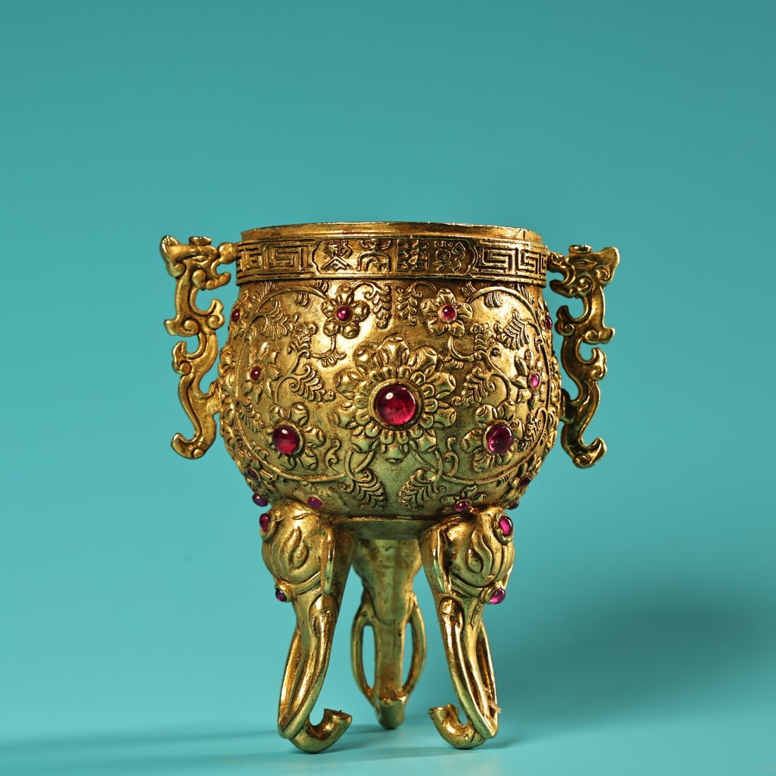 Chinese Gilt Gold Copper Inlay Gem Wine Cup - 4