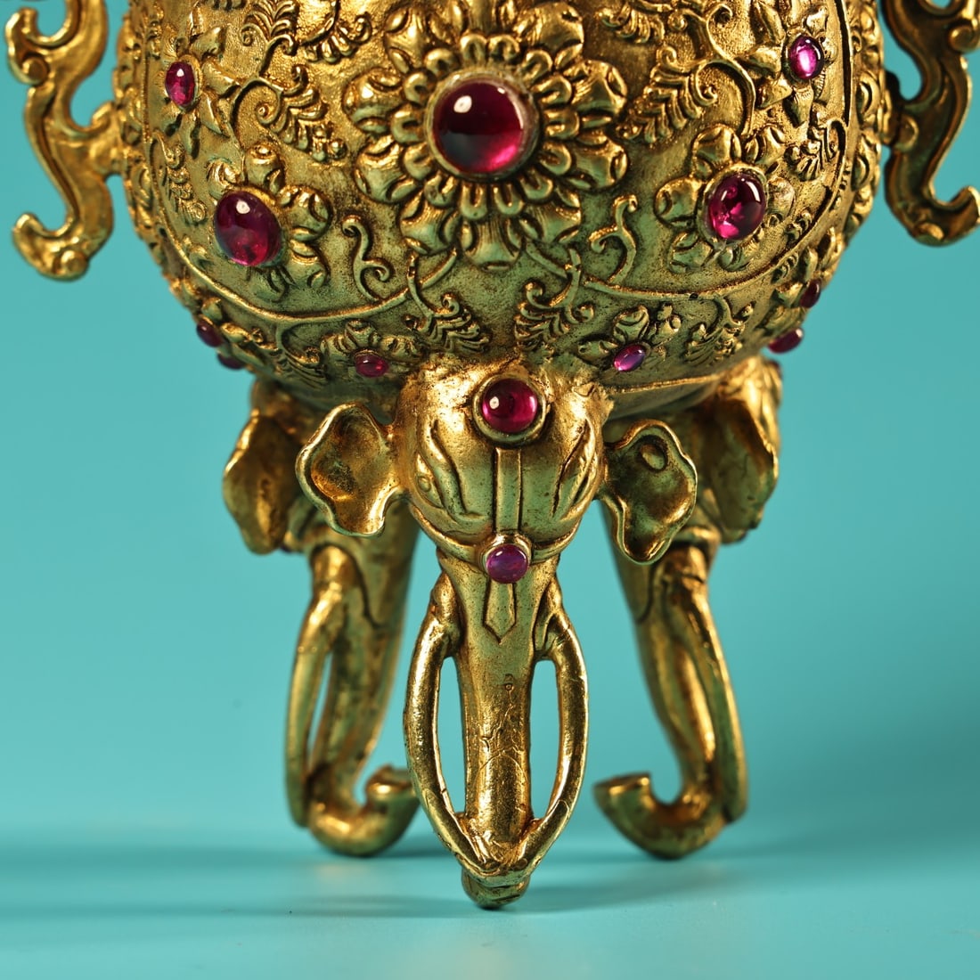 Chinese Gilt Gold Copper Inlay Gem Wine Cup - 7