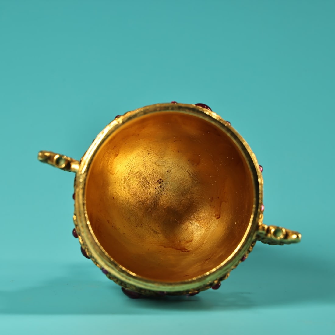 Chinese Gilt Gold Copper Inlay Gem Wine Cup - 8