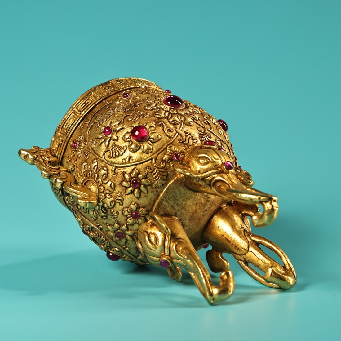 Chinese Gilt Gold Copper Inlay Gem Wine Cup - 9