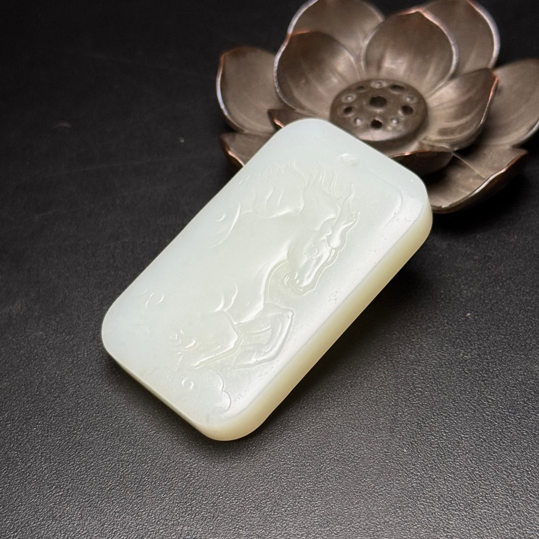 Superb Chinese Hetian Jade Low Relief Fortune Horse Pendant - 3