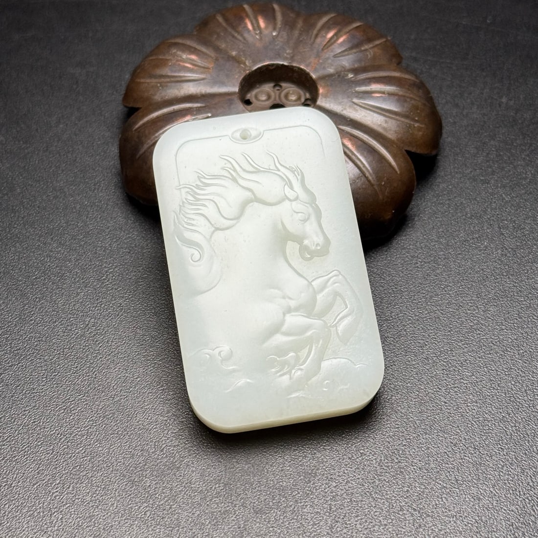 Superb Chinese Hetian Jade Low Relief Fortune Horse Pendant - 7