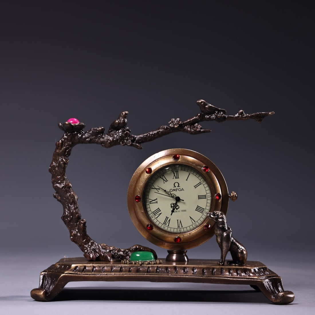 Old Copper Inlay Gem Mechanical Clock (1 of 9)