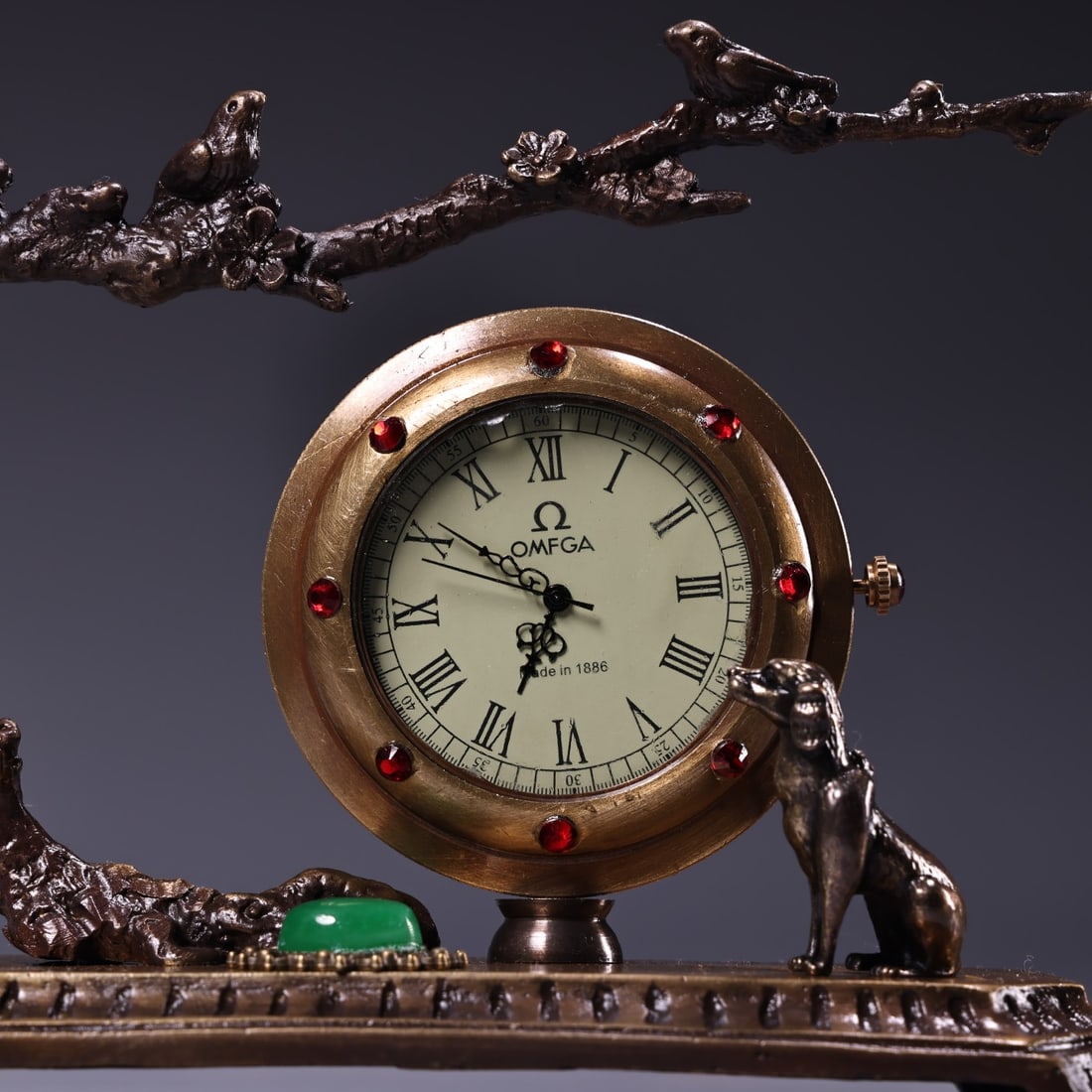 Old Copper Inlay Gem Mechanical Clock - 2