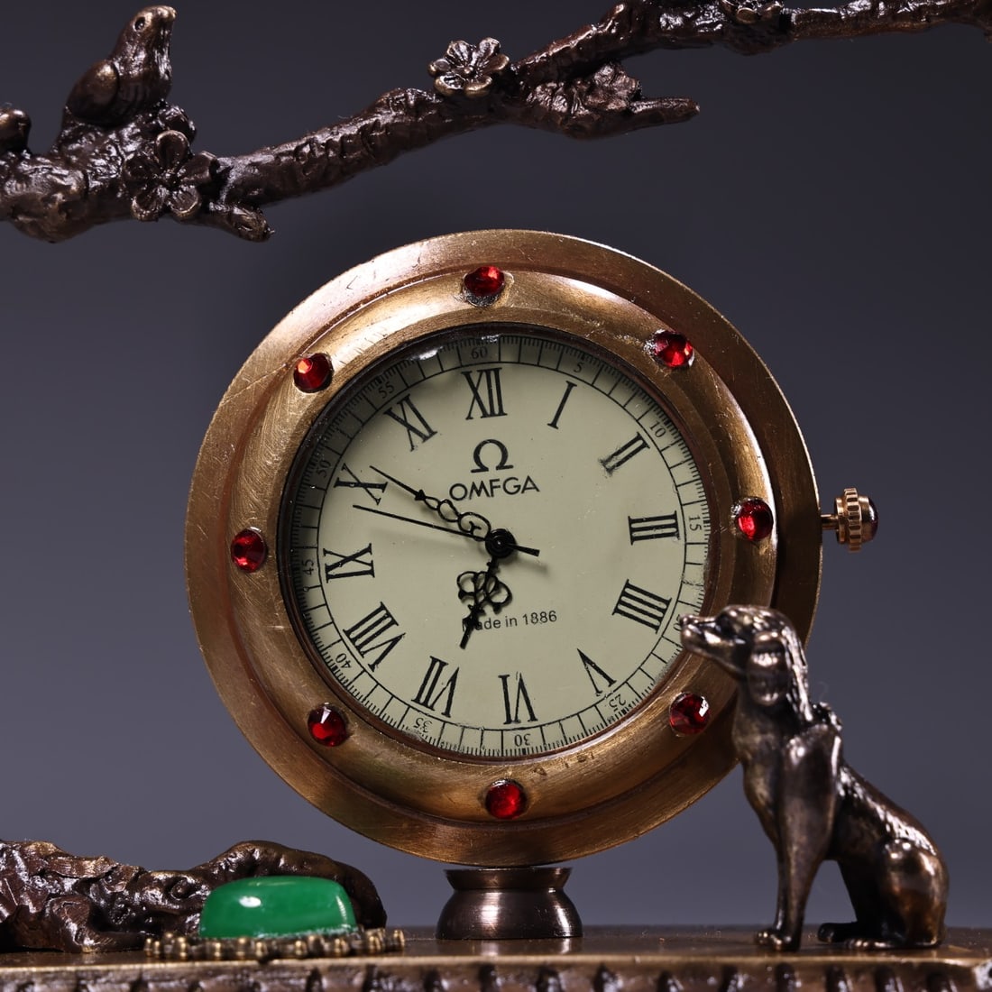 Old Copper Inlay Gem Mechanical Clock - 3