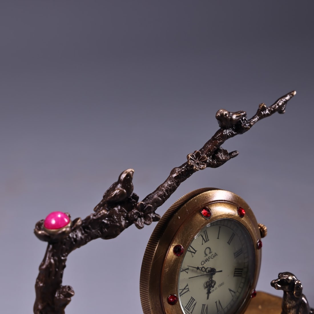 Old Copper Inlay Gem Mechanical Clock - 6