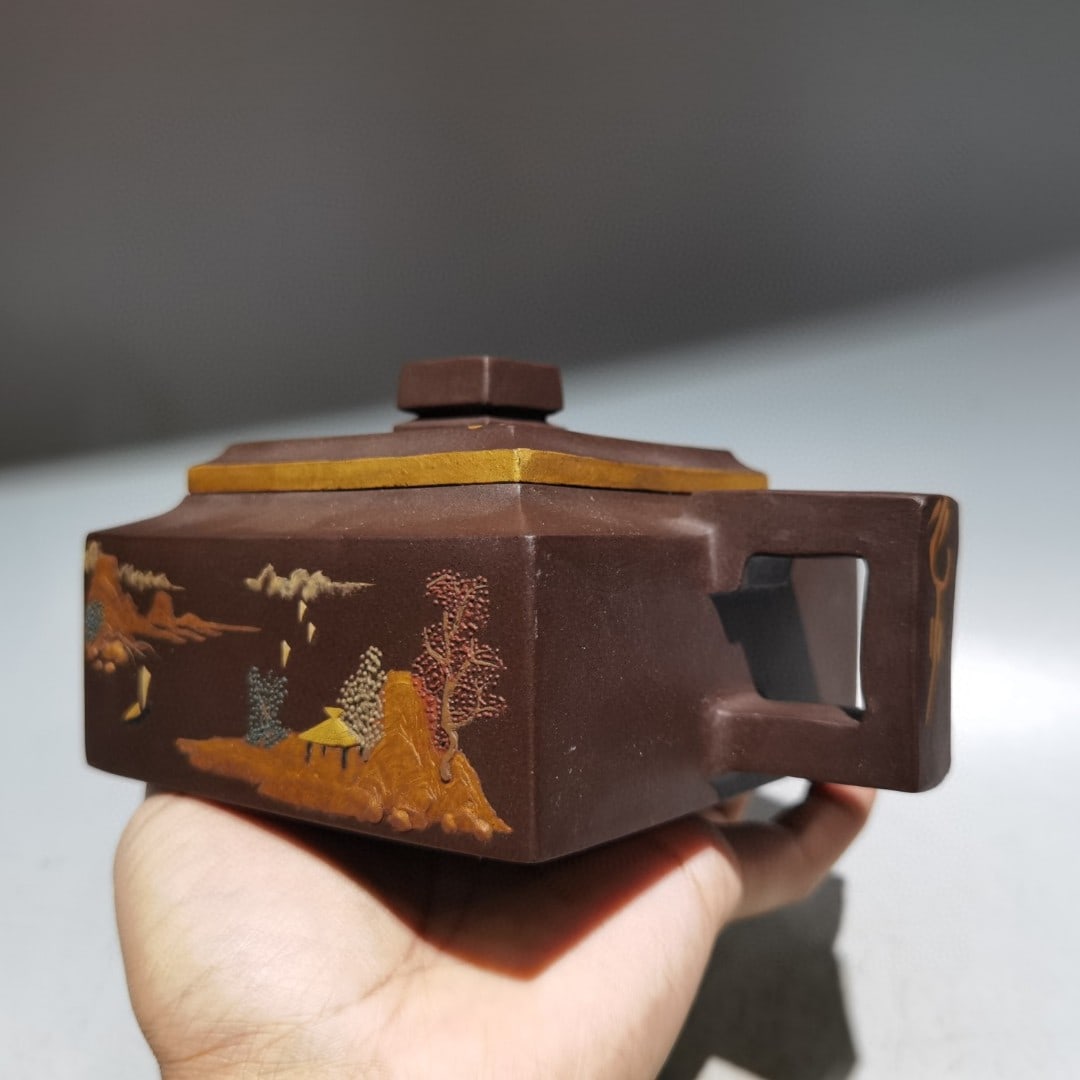 Chinese Yixing Zisha Clay Mountain River Scene Design Teapot - 3