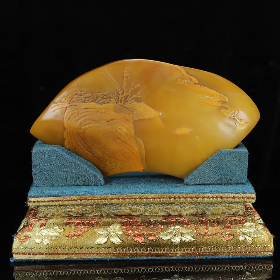 Chinese Tianhuang Stone Low Relief Pine Tree & Figure Seal Statue - 6