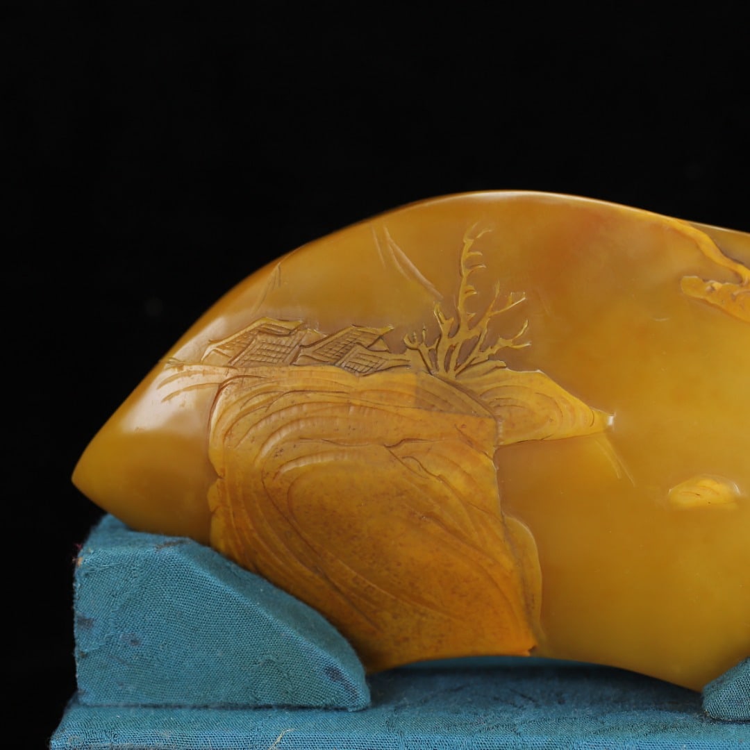 Chinese Tianhuang Stone Low Relief Pine Tree & Figure Seal Statue - 7