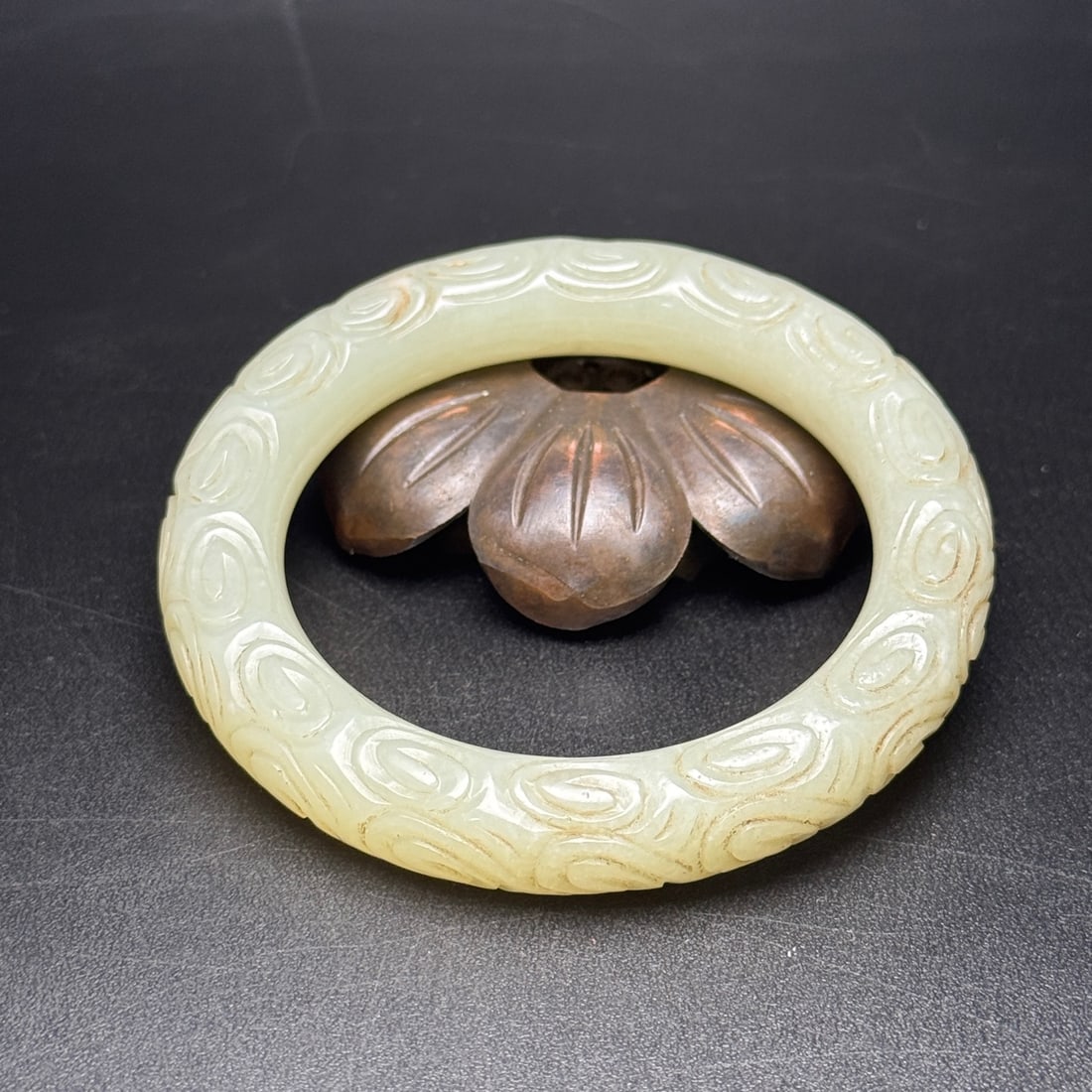 Inside Diameter 56mm Chinese Natural Hetian Jade Bracelet - 5