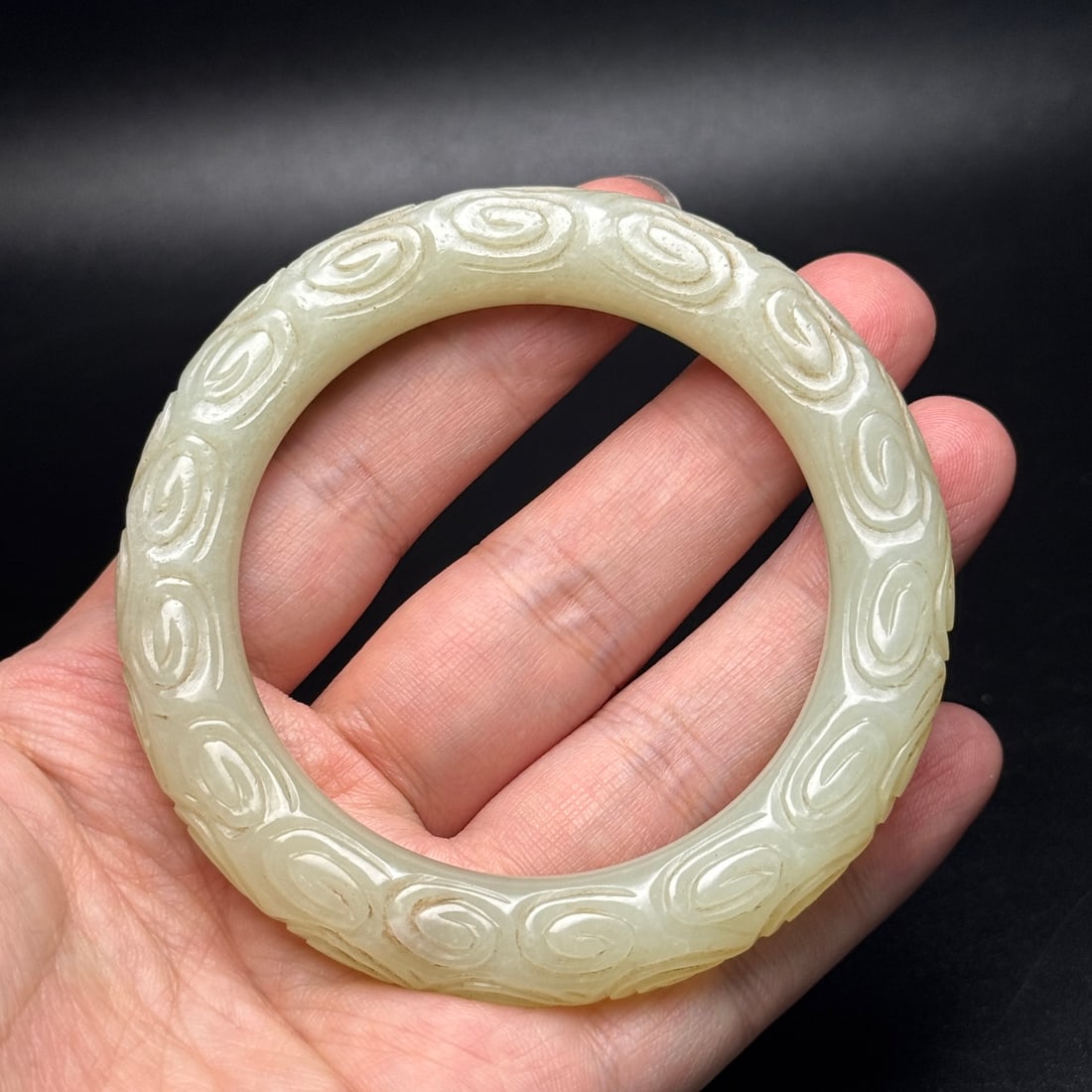 Inside Diameter 56mm Chinese Natural Hetian Jade Bracelet - 8