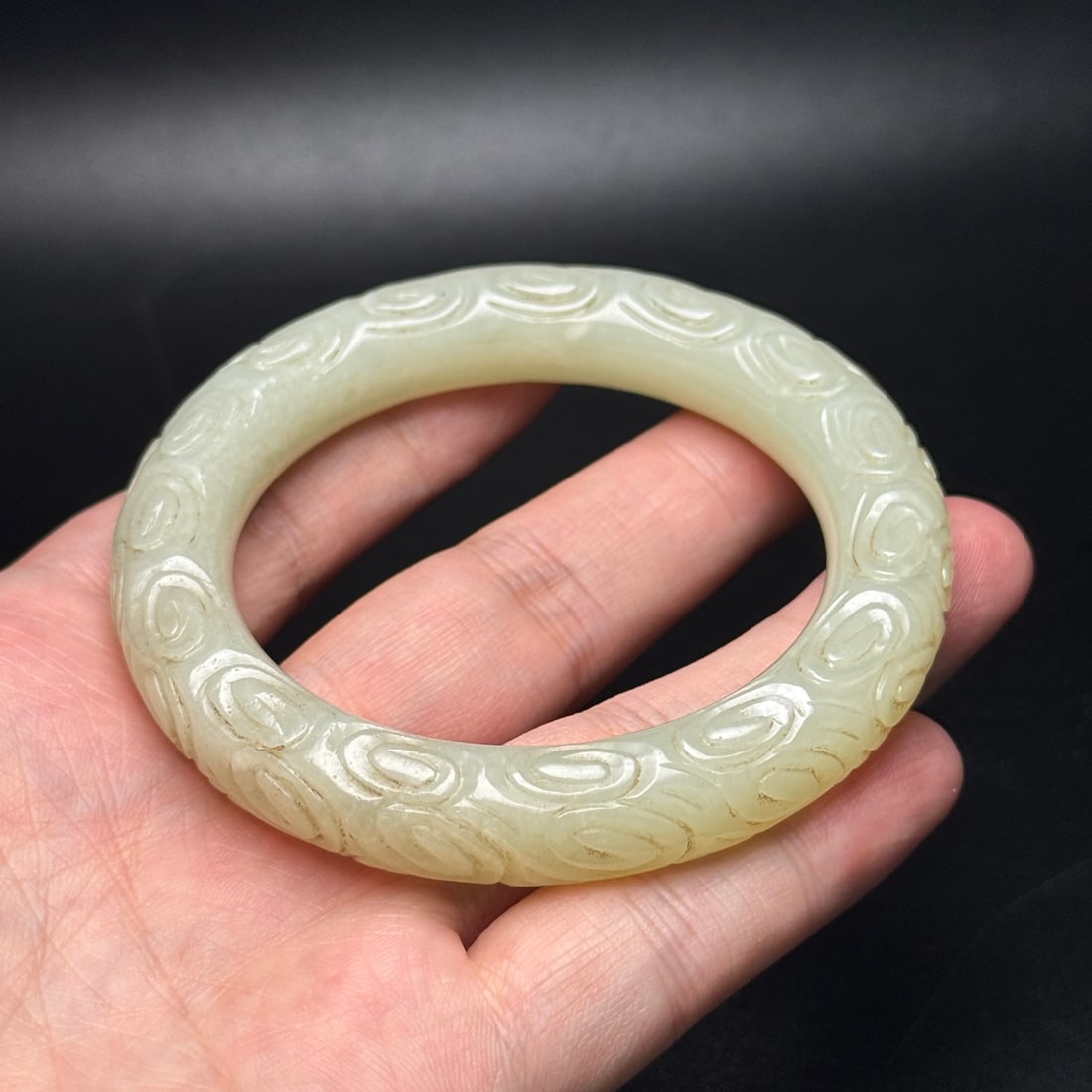 Inside Diameter 56mm Chinese Natural Hetian Jade Bracelet - 9