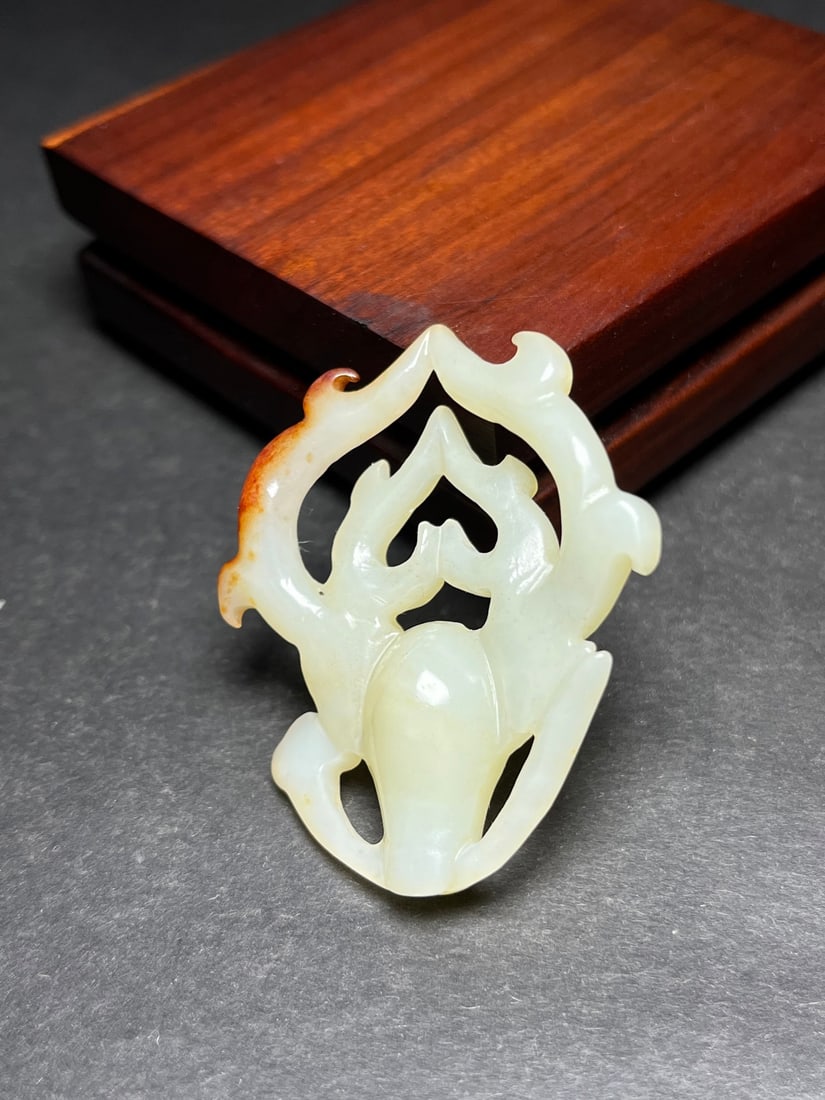 Openwork Chinese Hetian Jade Carved Fortune Deer Pendant - 5