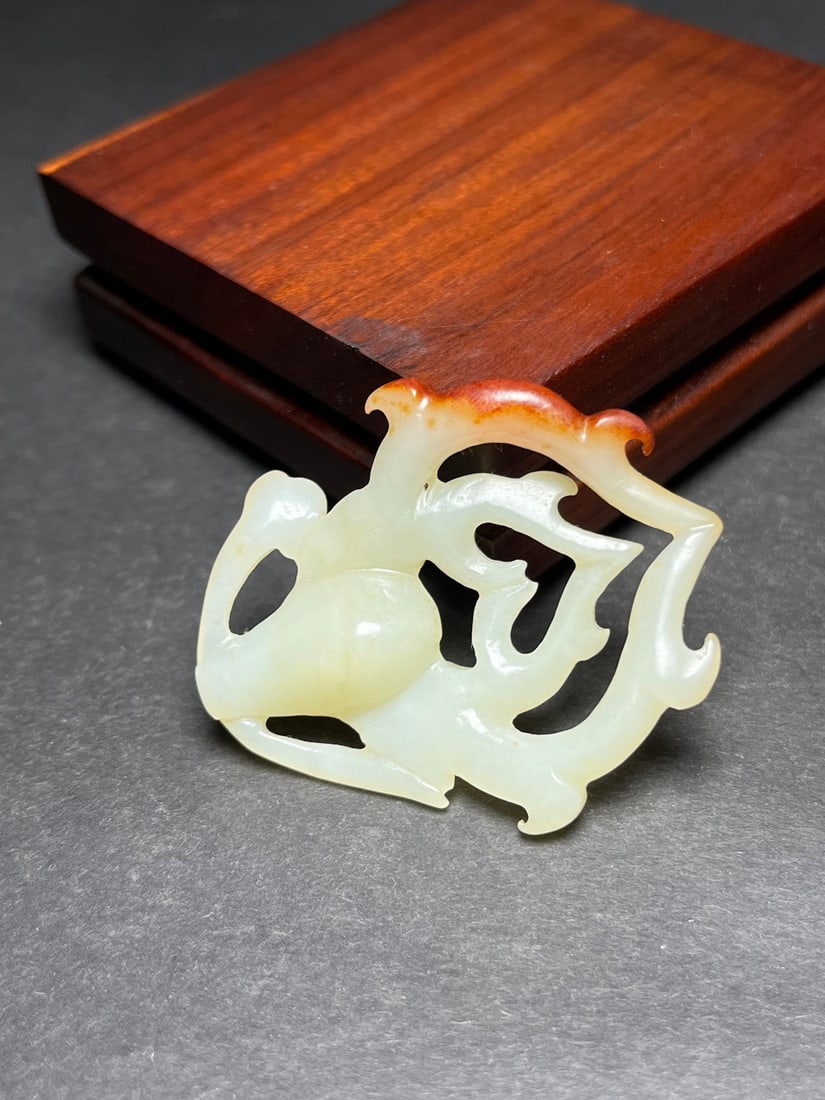 Openwork Chinese Hetian Jade Carved Fortune Deer Pendant - 6