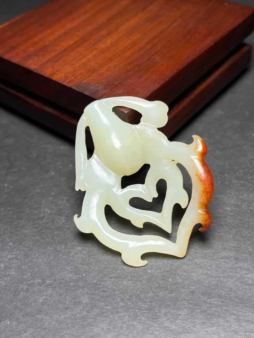 Openwork Chinese Hetian Jade Carved Fortune Deer Pendant - 7