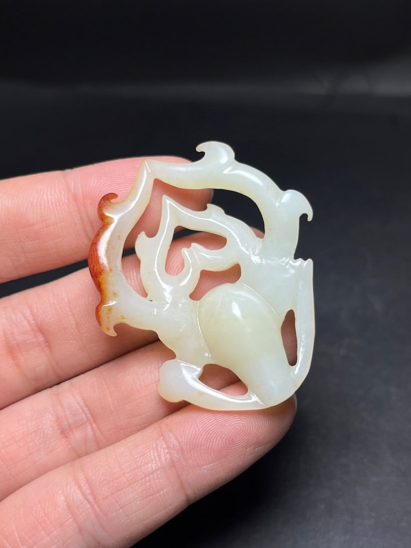 Openwork Chinese Hetian Jade Carved Fortune Deer Pendant - 9
