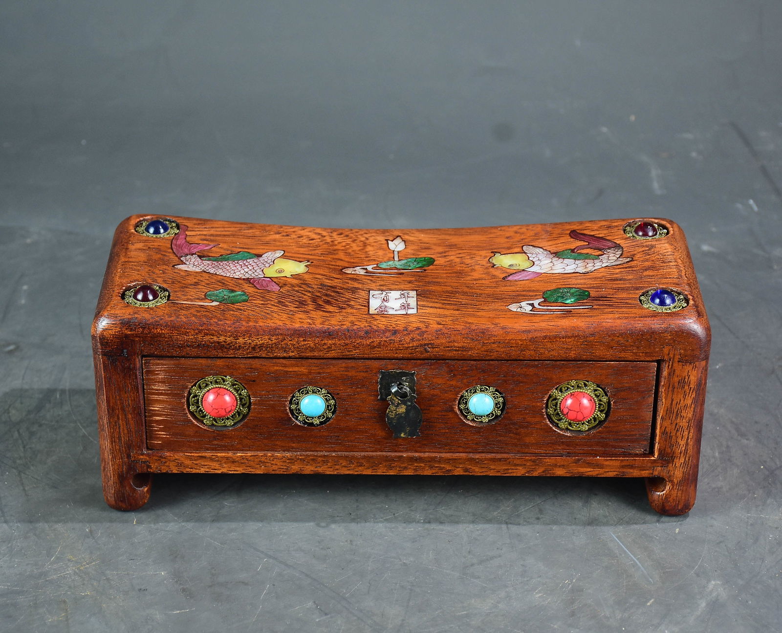 Vitage Chinese Huali Wood Inlay Gem Pillow (1 of 8)