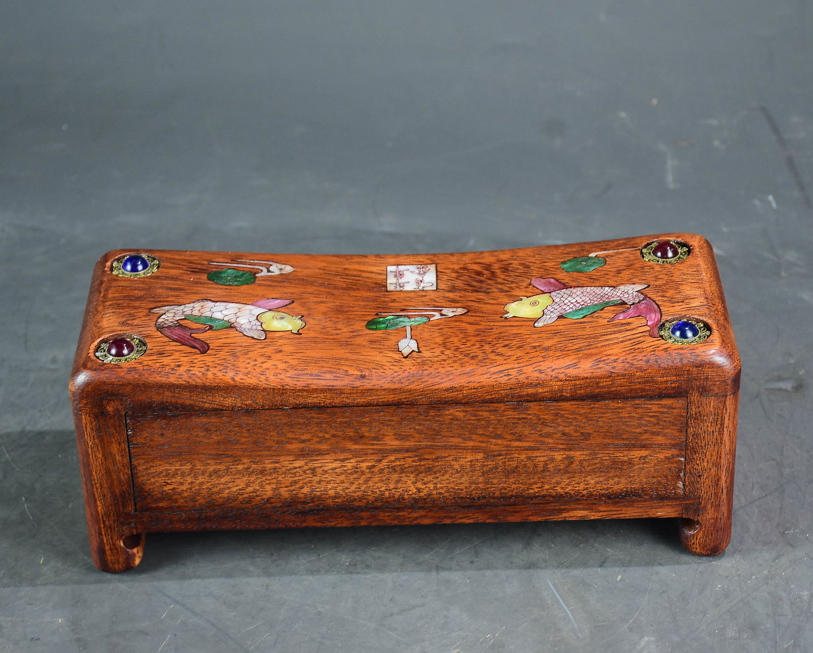 Vitage Chinese Huali Wood Inlay Gem Pillow - 4