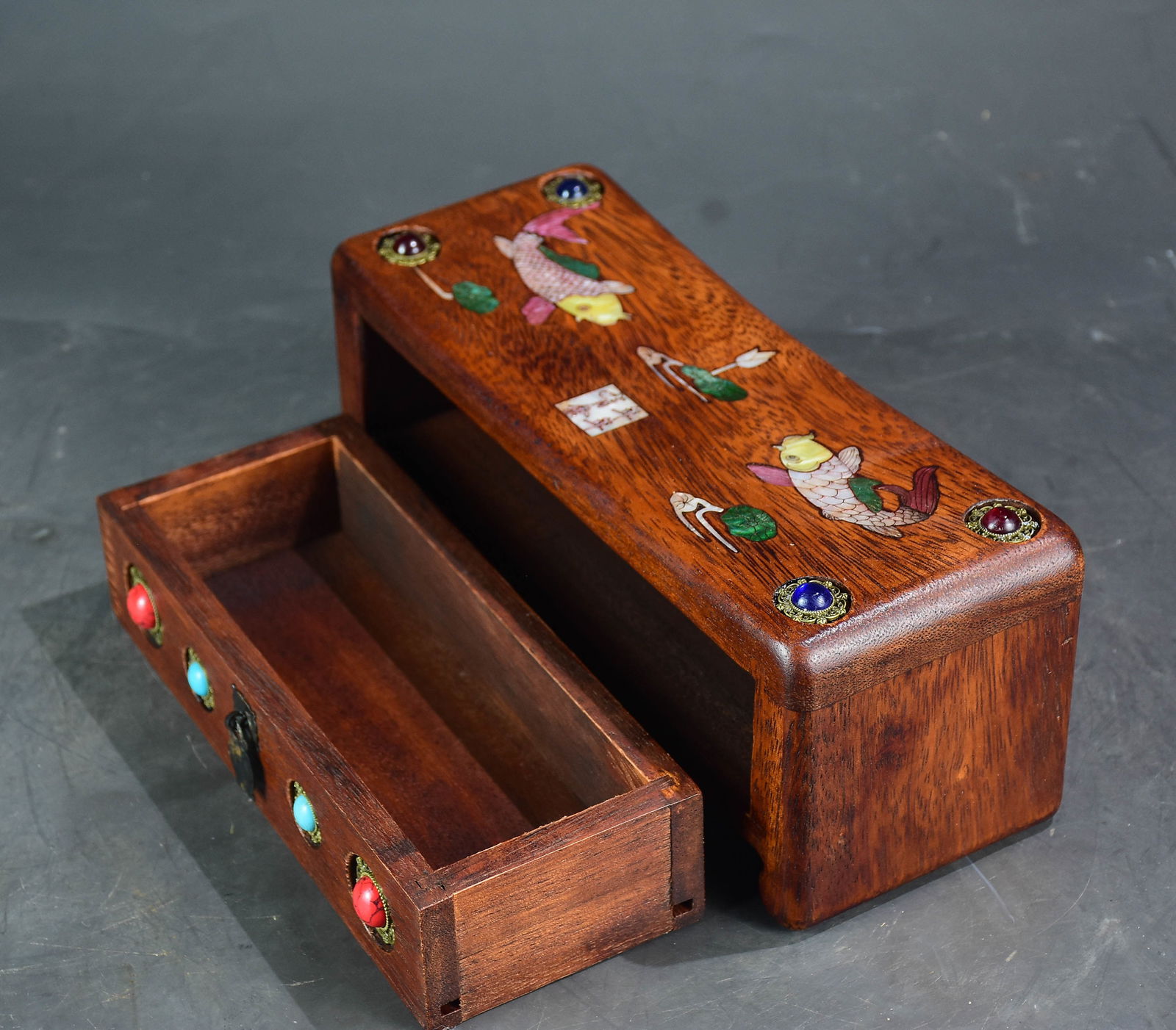 Vitage Chinese Huali Wood Inlay Gem Pillow - 6