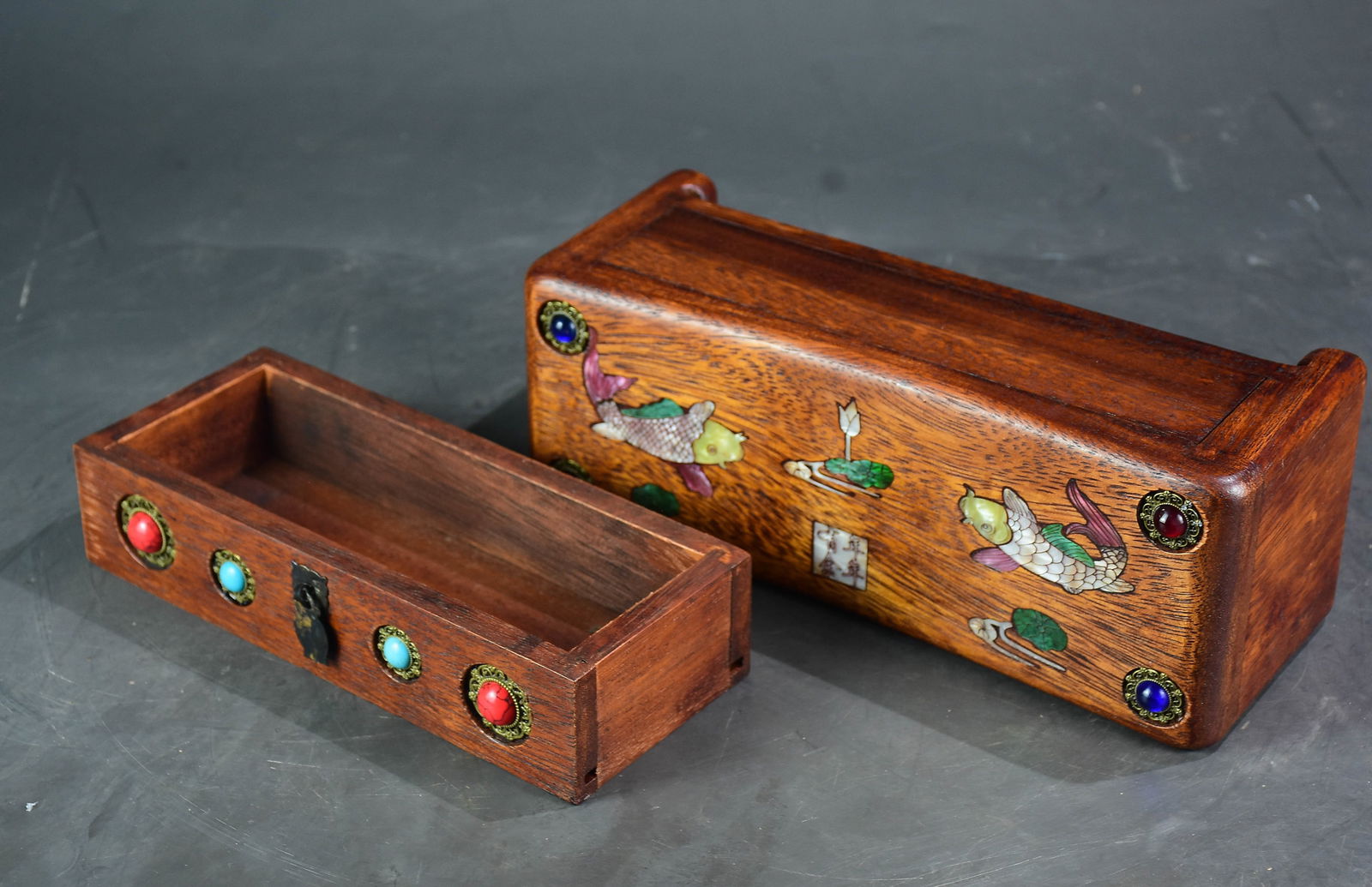 Vitage Chinese Huali Wood Inlay Gem Pillow - 7