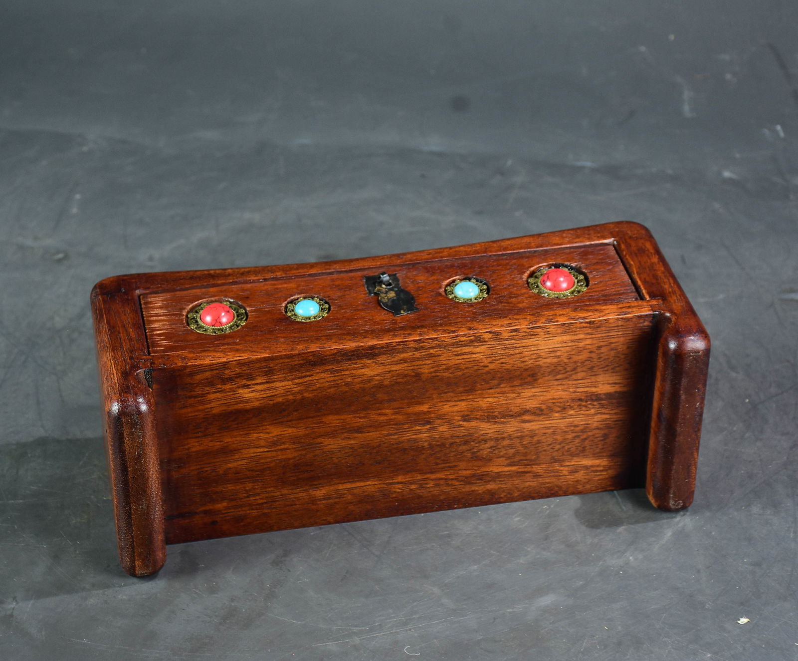 Vitage Chinese Huali Wood Inlay Gem Pillow - 8