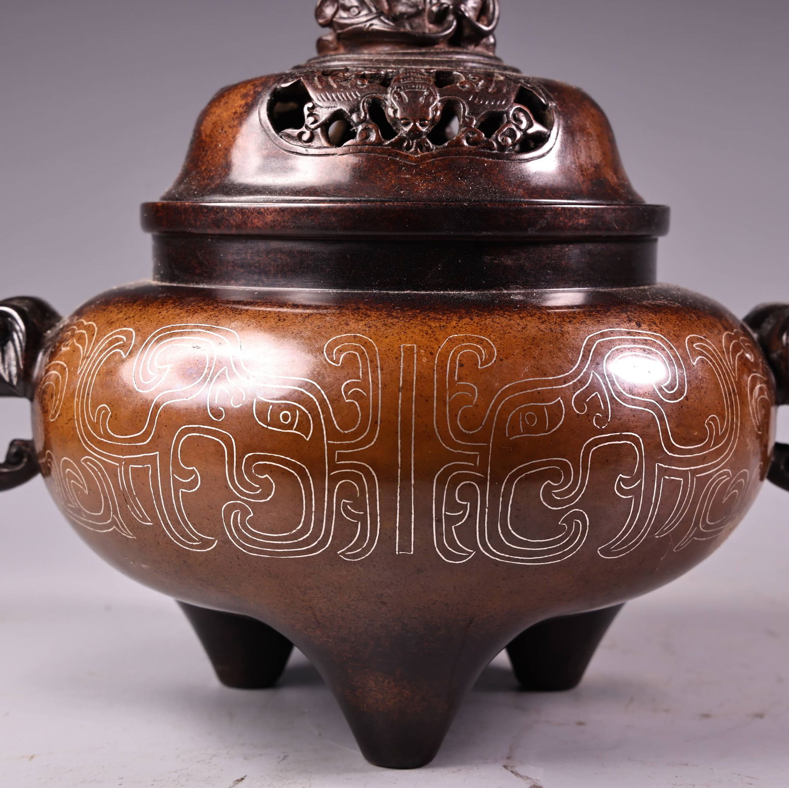 Vintage Chinese Copper Inlay Silver Wires Fortune Elephant Incense Burner - 5