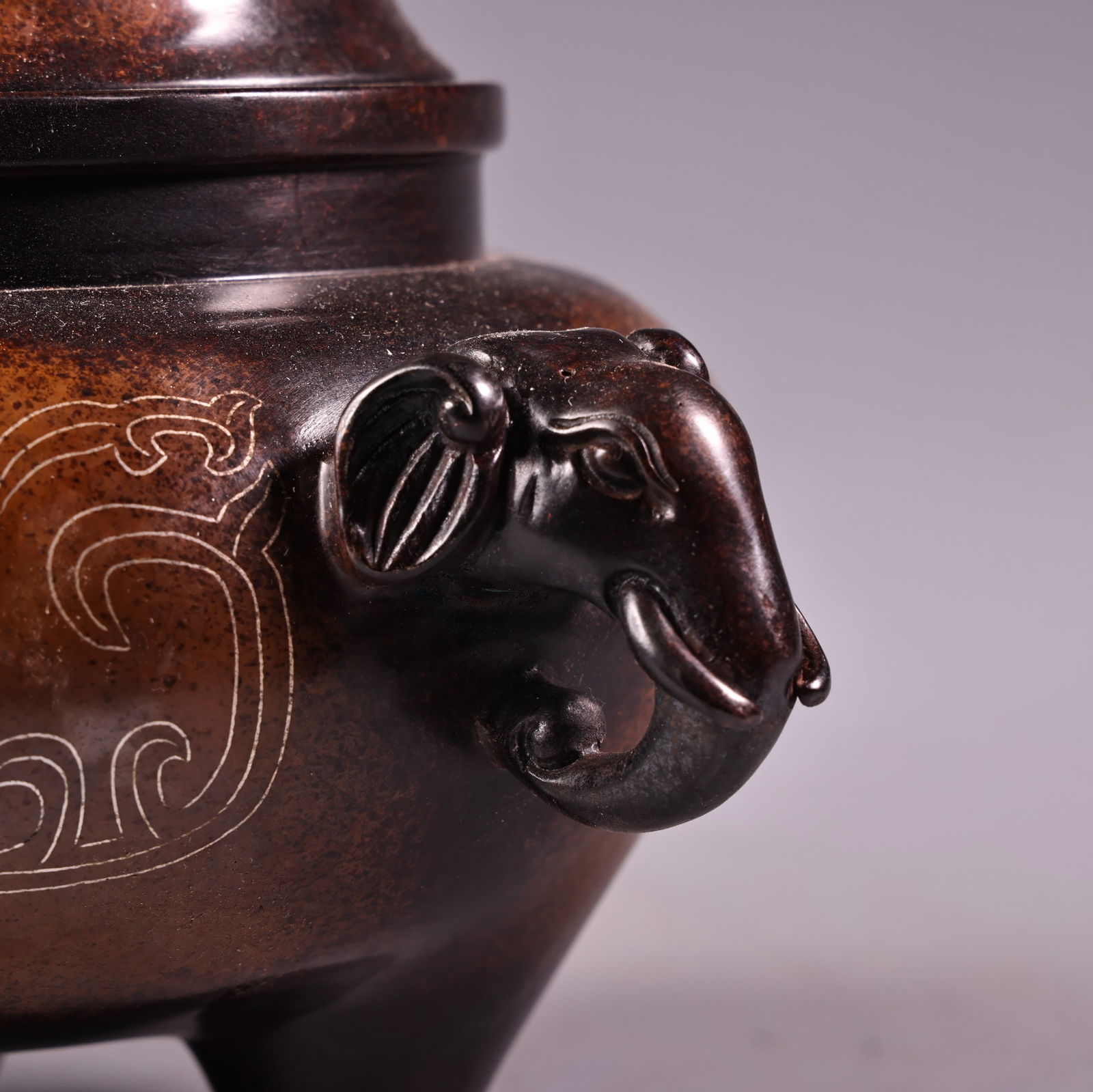 Vintage Chinese Copper Inlay Silver Wires Fortune Elephant Incense Burner - 6