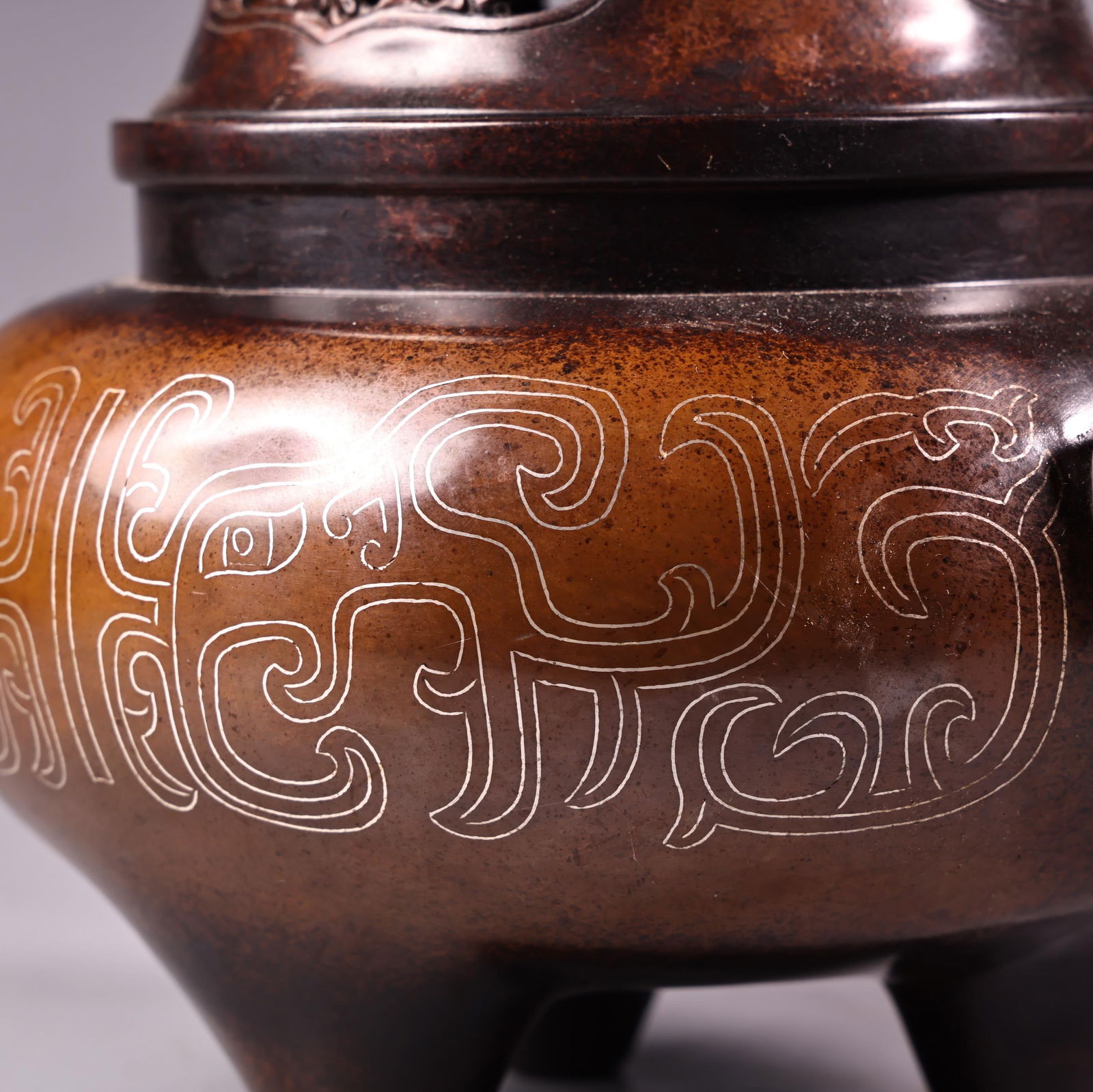 Vintage Chinese Copper Inlay Silver Wires Fortune Elephant Incense Burner - 7