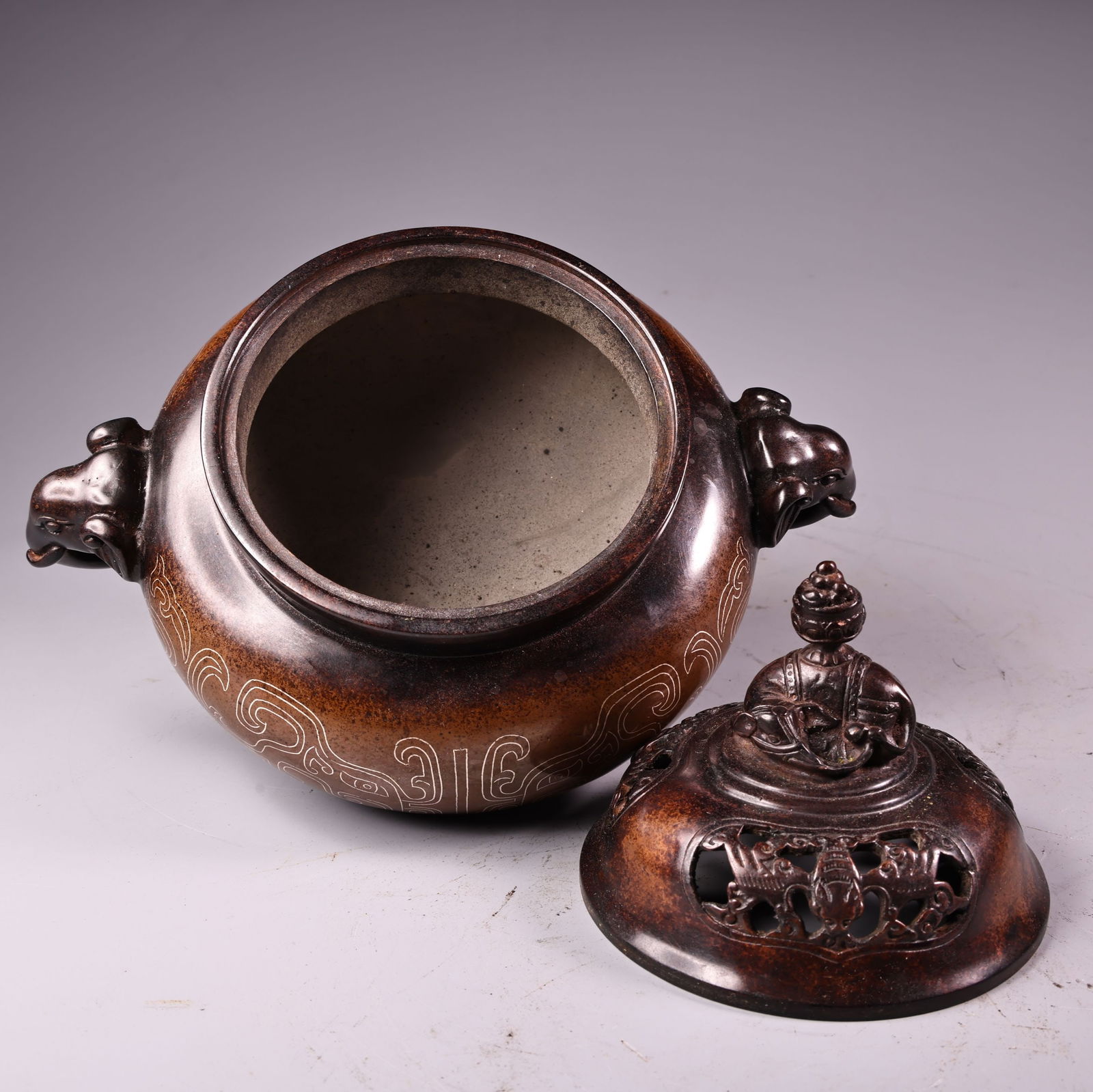 Vintage Chinese Copper Inlay Silver Wires Fortune Elephant Incense Burner - 8