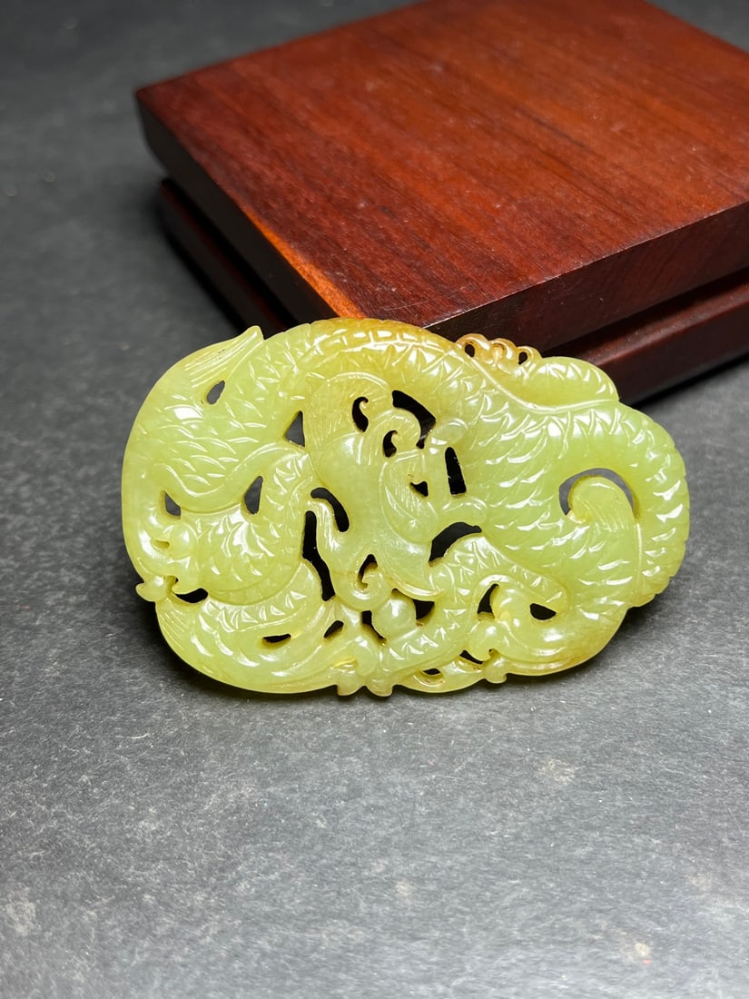 Chinese Hetian Jade Hand Carved Fortune Dragon Pendant - 6