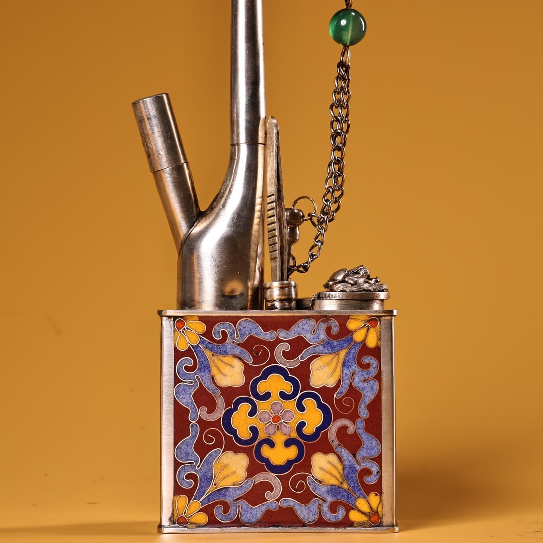 Chinese Copper Cloisonne Tobacco Pipe - 5