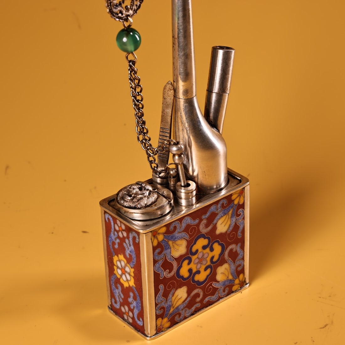 Chinese Copper Cloisonne Tobacco Pipe - 6