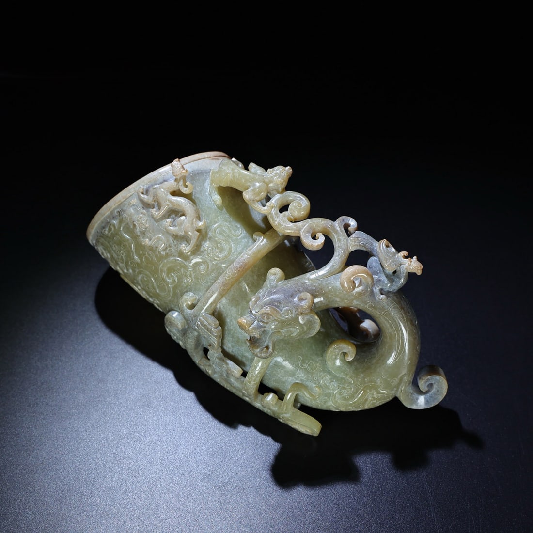 Superb Vintage Chinese Hetian Jade High Relief Fortune Dragon Cup Statue (1 of 9)