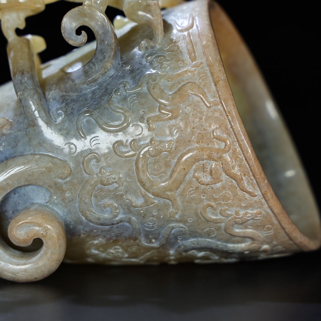 Superb Vintage Chinese Hetian Jade High Relief Fortune Dragon Cup Statue - 6