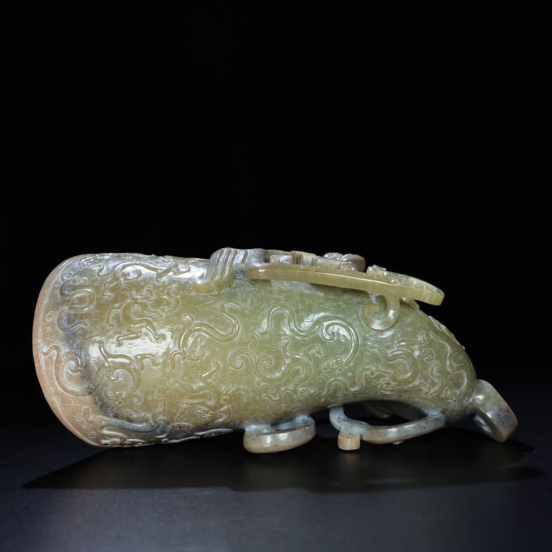 Superb Vintage Chinese Hetian Jade High Relief Fortune Dragon Cup Statue - 9