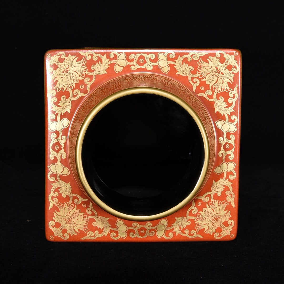 Chinese Qing Dynasty Gilt Gold Coral Red Glaze Porcelain Vase - 6