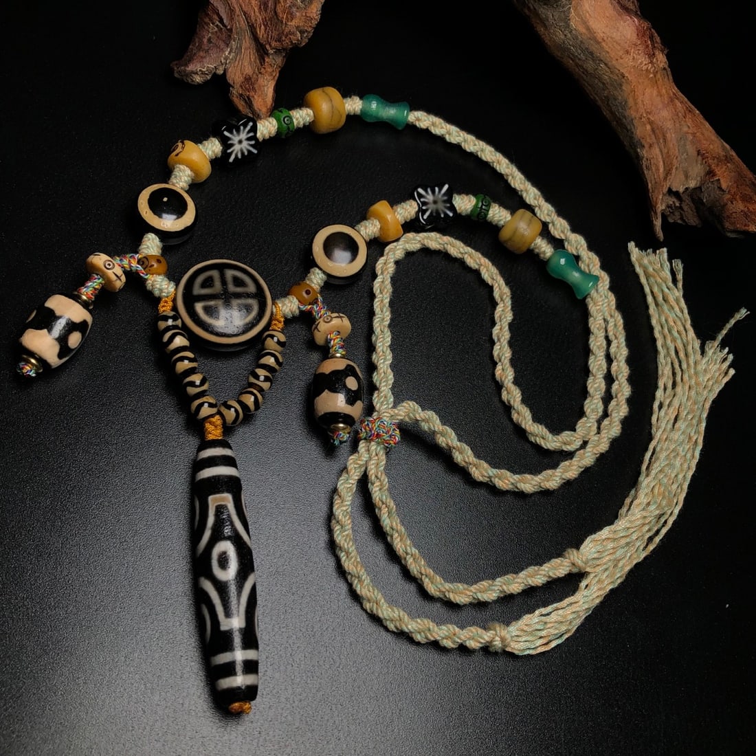 Tibetan 6 Eye DZI Agate & Agate Beads Necklace - 4