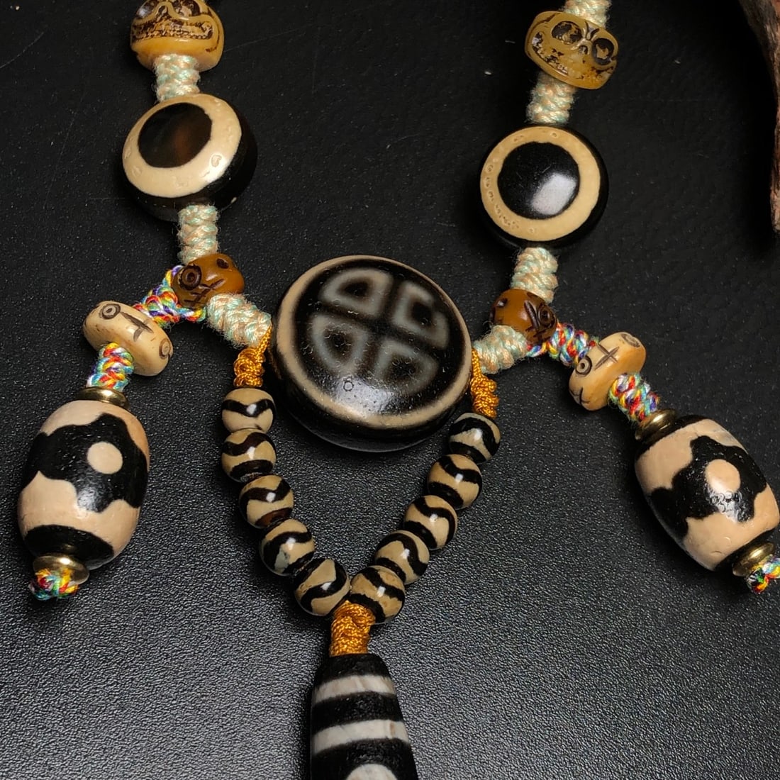 Tibetan 6 Eye DZI Agate & Agate Beads Necklace - 8