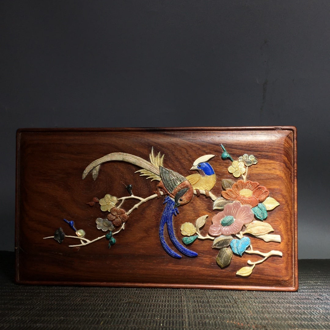 Chinese Huali Wood Inlay Shell Flowers Bird Jewellery Box (1 of 9)