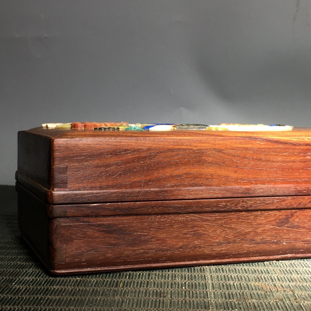 Chinese Huali Wood Inlay Shell Flowers Bird Jewellery Box - 7