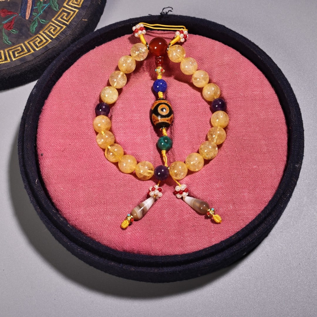 Hand Woven Yellow Crystal Beads Bracelet w Box - 2