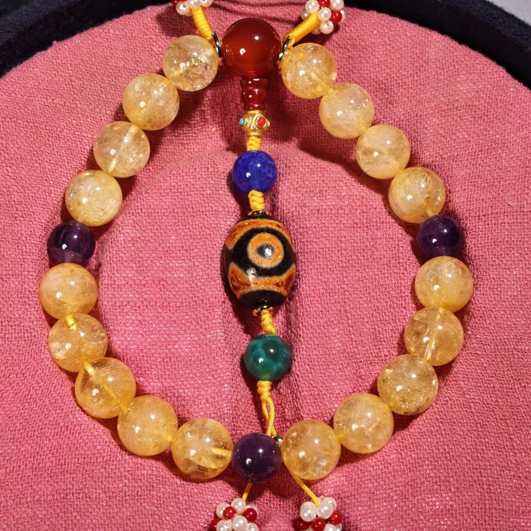 Hand Woven Yellow Crystal Beads Bracelet w Box - 3