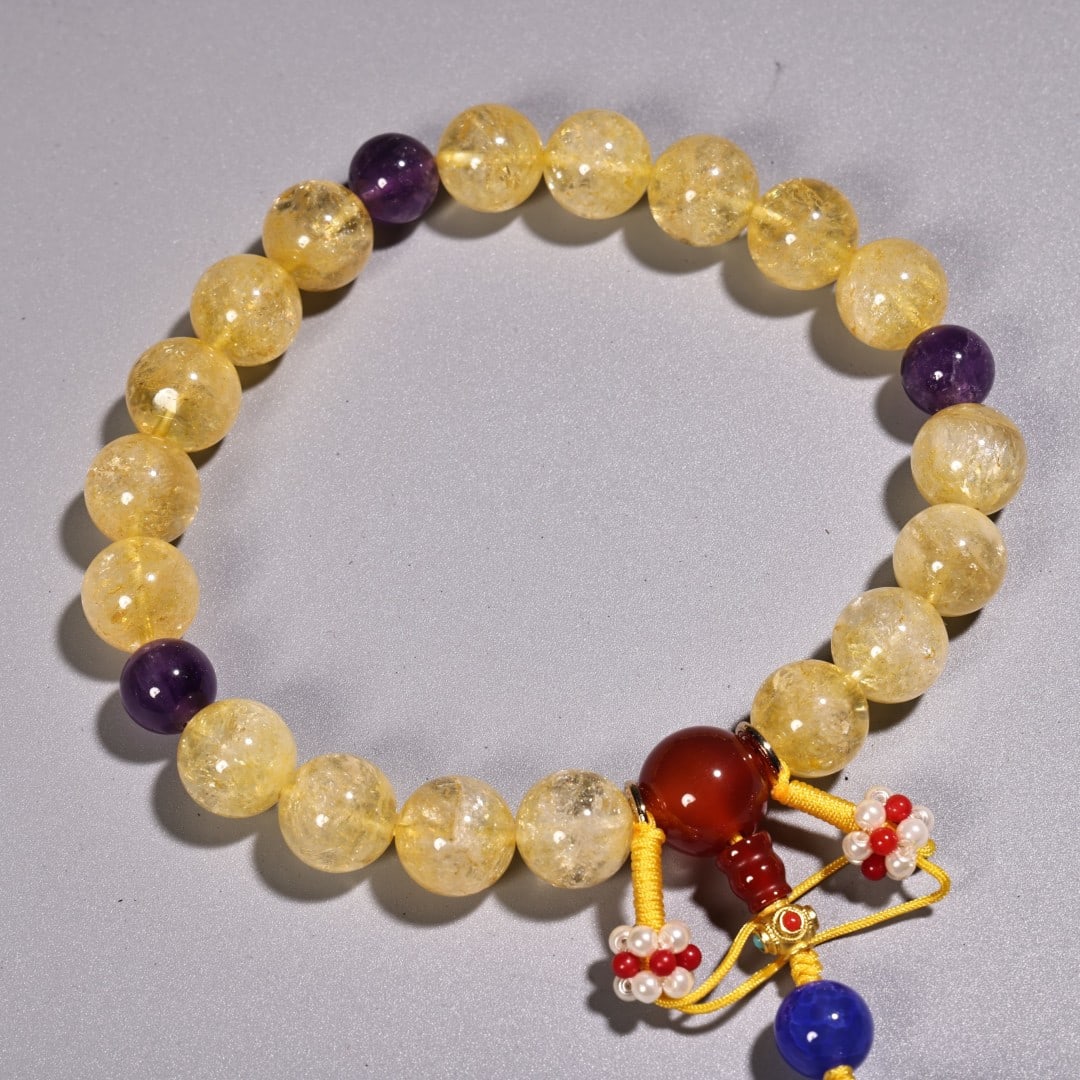 Hand Woven Yellow Crystal Beads Bracelet w Box - 5