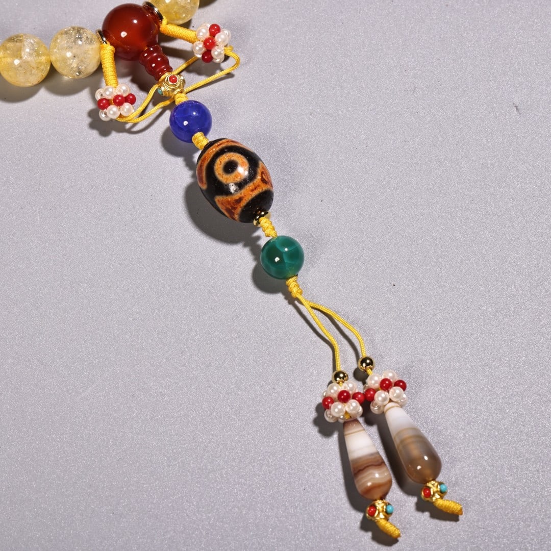 Hand Woven Yellow Crystal Beads Bracelet w Box - 6