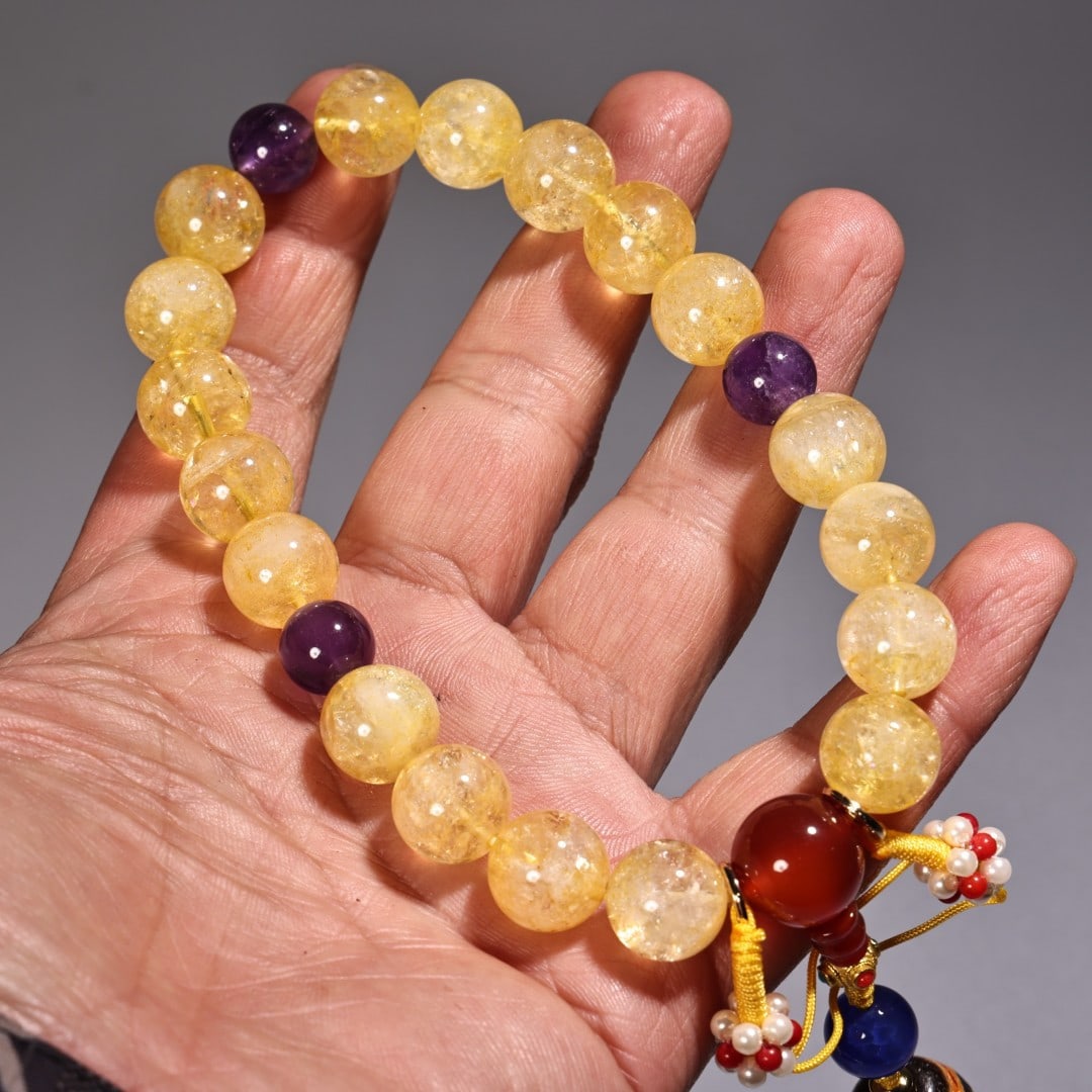 Hand Woven Yellow Crystal Beads Bracelet w Box - 7