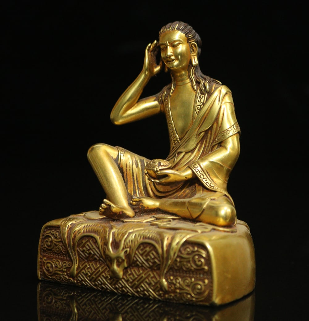 Vintage Tibetan Gilt Gold Copper Buddha Statue - 2